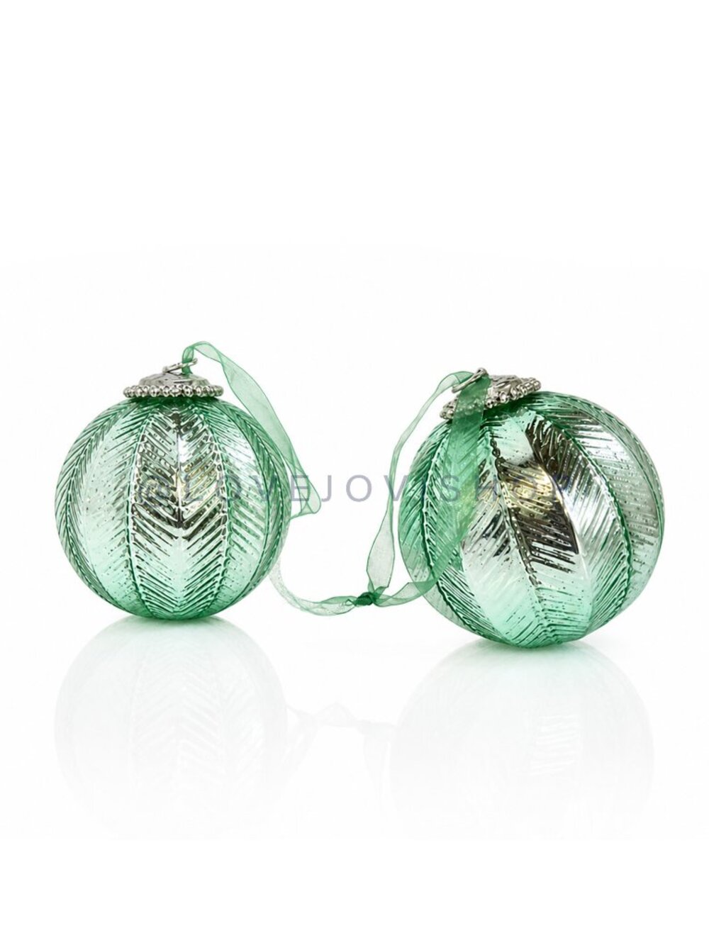 Holiday | Mercury Oversized Glass Ornaments Pair 2 | Seafoam Mint Chevron Bevel